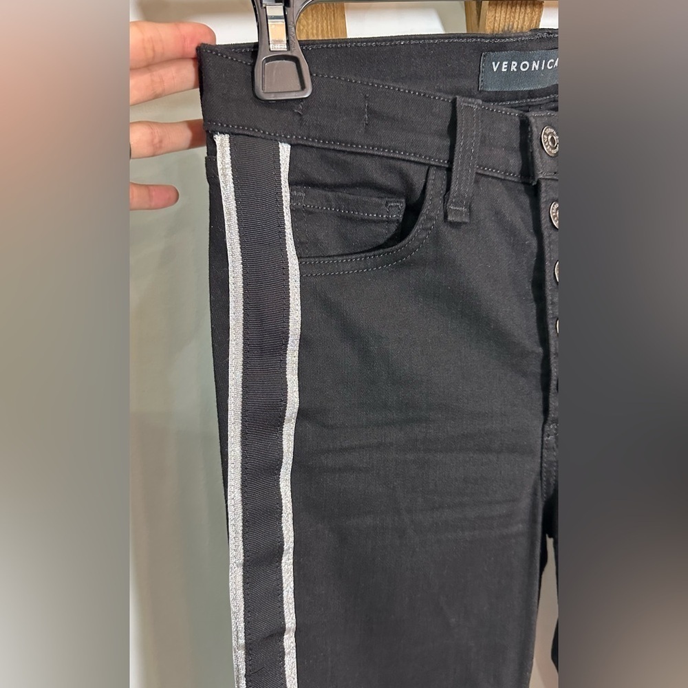 NWOT Veronica Beard Carolyn 10” Baby Boot Black Silver Tuxedo Stripe Jeans 26 - Picture 9 of 13
